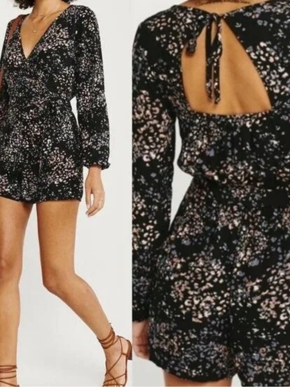 Abercrombie & Fitch Black Floral Wrap Romper with Blush Accents - Picture 5 of 5